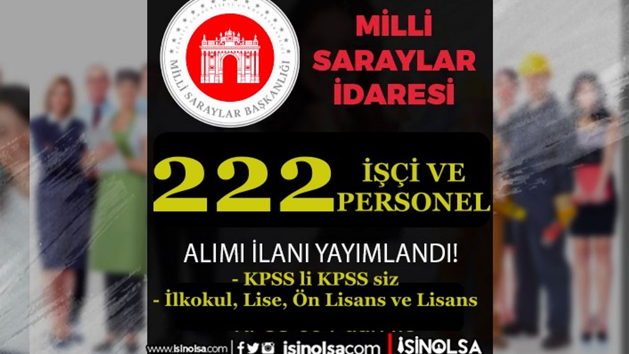 Milli Saraylar İdaresi 222 Sözleşmeli Personel ve İşçi Alımı İlanı - KPSS li KPSS siz