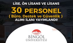 Bingöl Üniversitesi 30 Sözleşmeli Personel Alımı ( Destek, Büro ve Güvenlik )