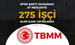 TBMM  37 Meslekte 275 İşçi Personel Alımı İlanı 2024