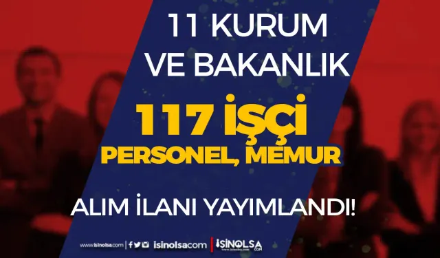 11 Kurum ve Bakanlık 117 Memur Personel İşçi Alımı 11 Kasım 2024 Başladı!