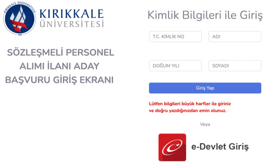 Kırıkkale Üniversitesi Başvuru Sistemi